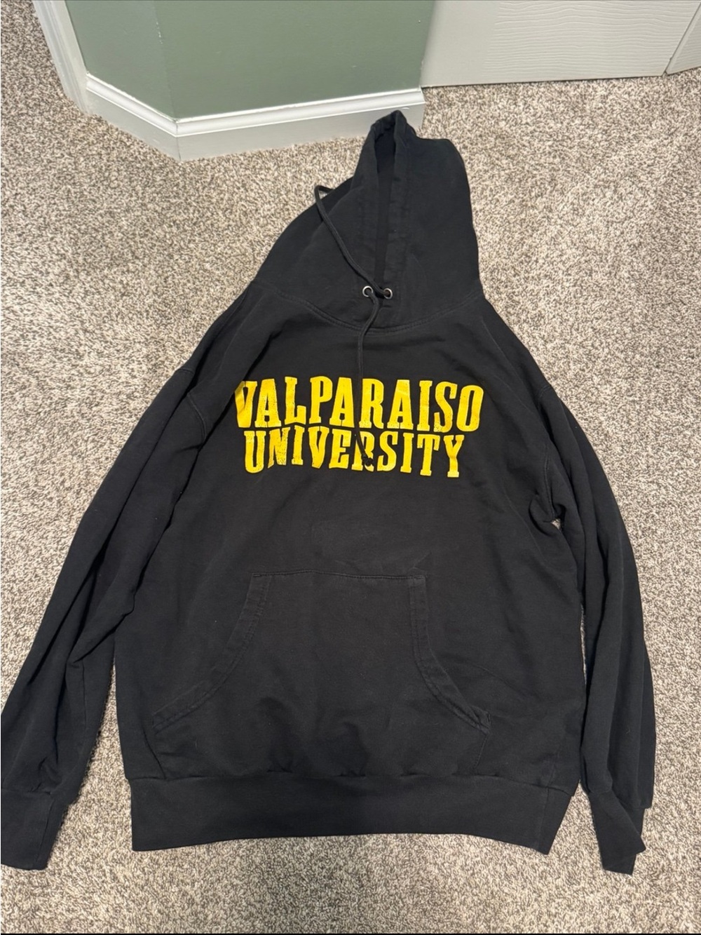 MV Sport Black Crewneck Hoodie with Yellow Valparaiso University Logo